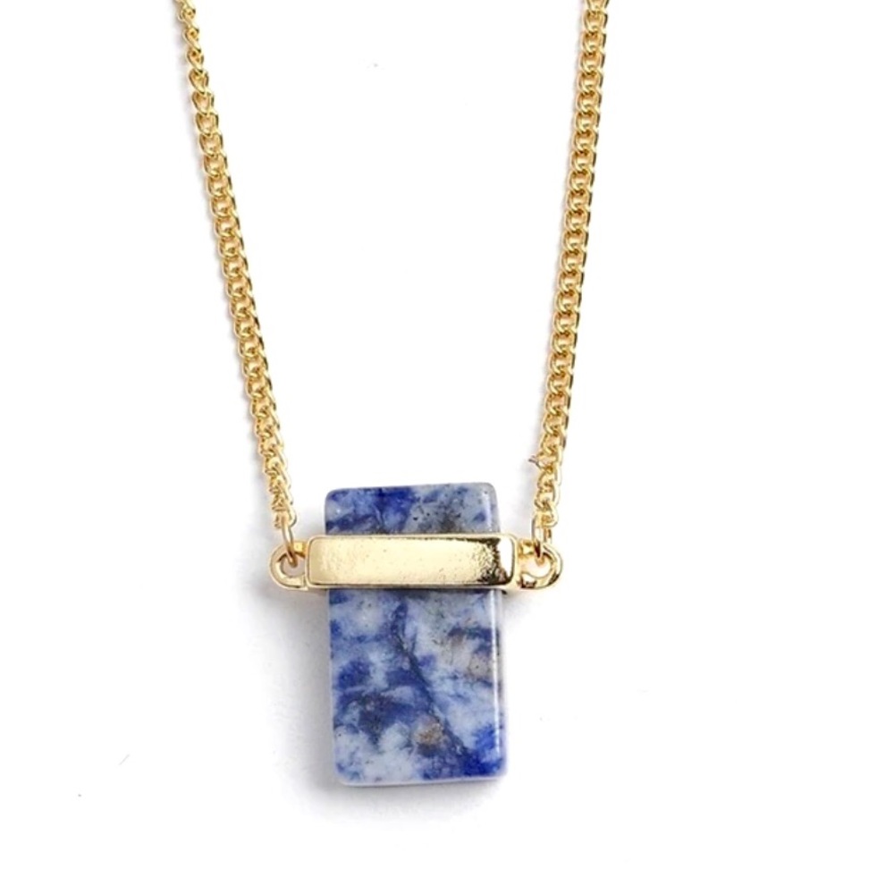 Long rectangle blue quartz  pendant necklace.